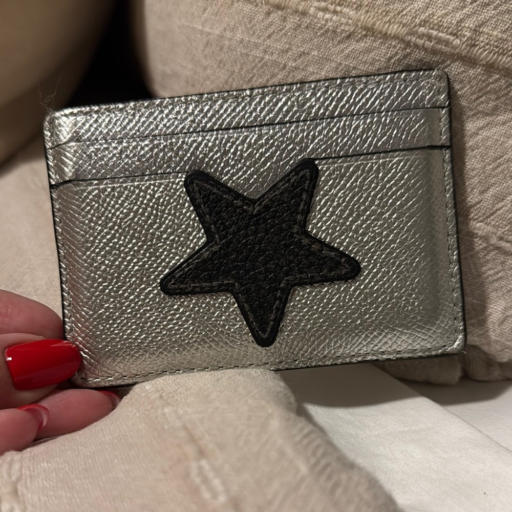 Coach Silver Card Holder with Black Star